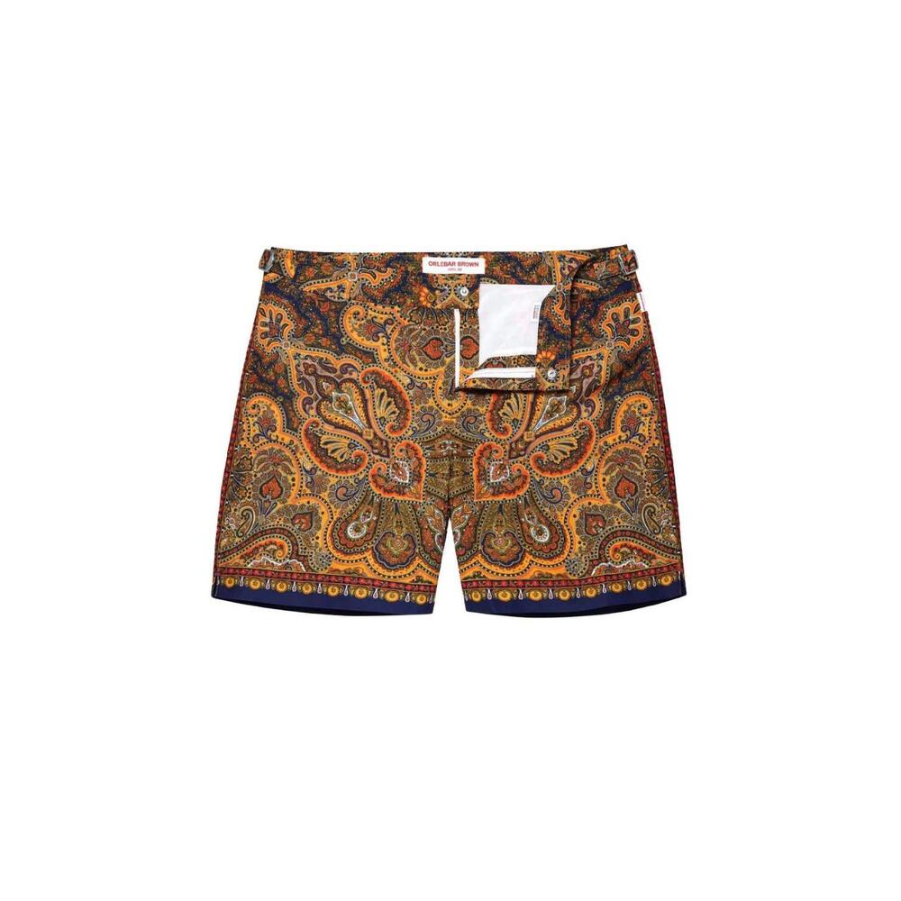 NEW ORLEBAR BROWN boy's beachwear russell mystique paisley shorts in lagoon blue